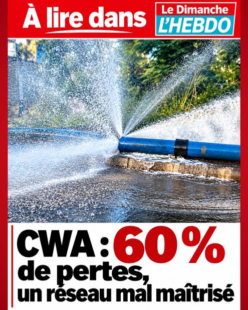 Une conduite d'eau projetant de l'eau, une du journal Le Dimanche L'Hebdo sur les pertes de la CWA