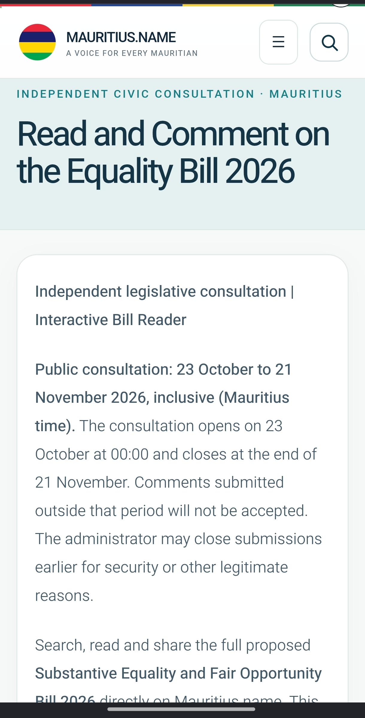 Consultation publique sur le projet d'égalité