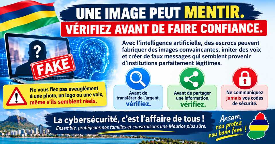 Infographie sur les fraudes à l'intelligence artificielle : Ansam, nou protez nou bann fami !