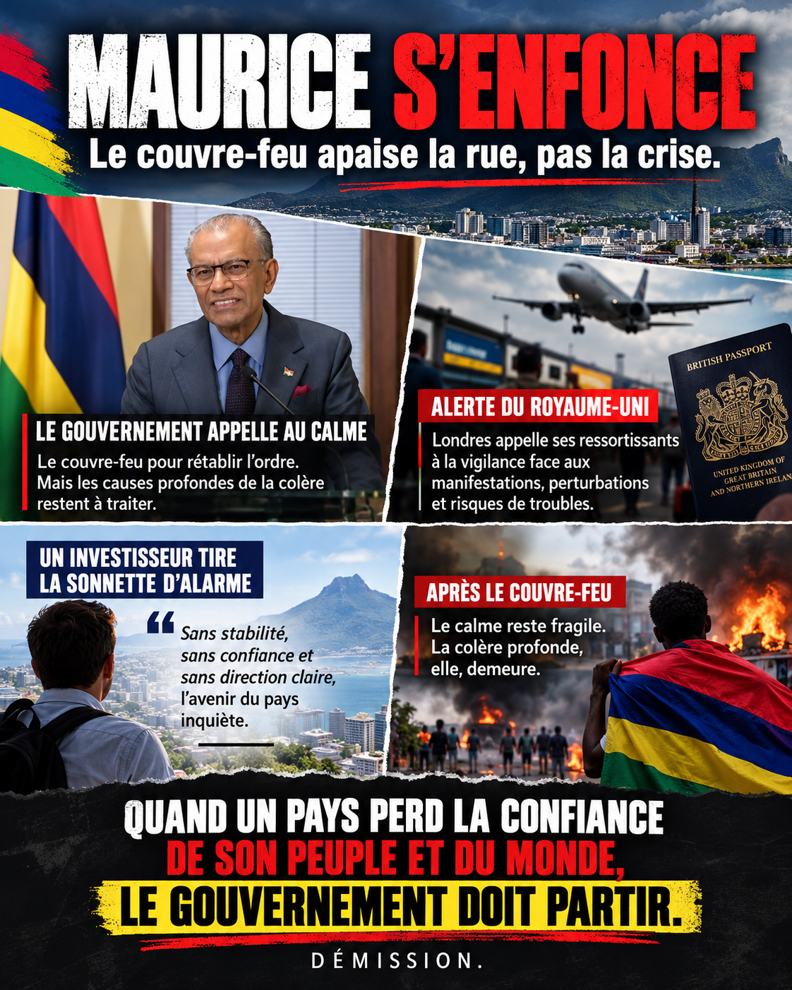 Infographie Maurice s'enfonce, couvre-feu et crise de confiance