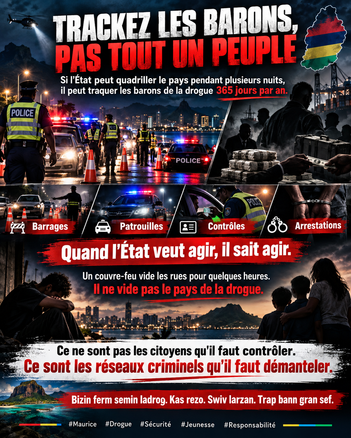 Infographie appelant à démanteler les réseaux de trafic de drogue à Maurice